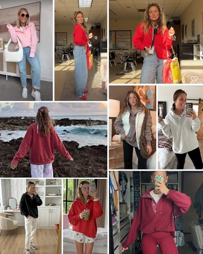Image of Gacaky Sweatshirt for Women Oversized Casual Long Sleeve Button Henley Neck Pullover Tops Fashion Outfits Clothes