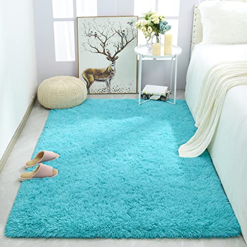 Merelax Blue Shaggy Area Rug 3x5 ft for Kids & Nursery