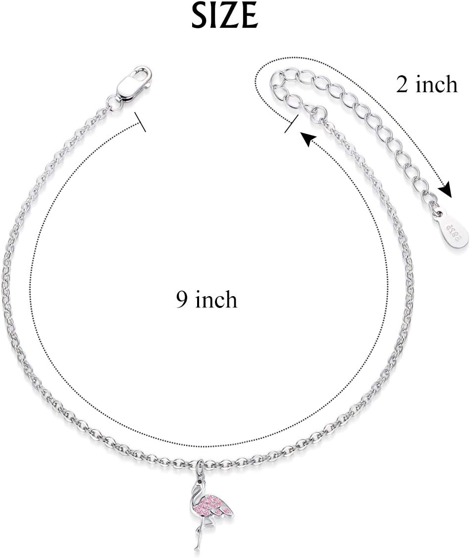 TANGPOET Flamingo Ankle Bracelet for Women 925 Sterling Silver Flamingo Anklet Jewelry Christmas Gifts with 9" to 11" Adjustable Chain - Image 5