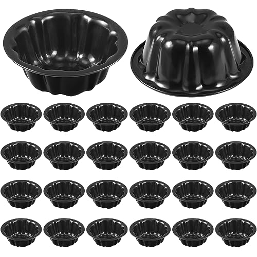 Ctosree 24 Pcs Mini Cake Pan 4 Inches Fluted Nonstick Carbon Steel, Black