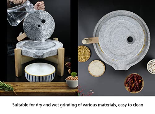 Natural Granite Paste Mill, Hand Stone Mill, Bluestone Mill/Pulverizer, Dry/Wet Mill, Hand Wet Grain Mill With Stand (8.66X13.8 Inches) #TOP3