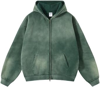 Womens Mens Oversized Acid Wash Hoodies Vintage Zip Up Sweatshirt Heavyweight Cotton Hoodie Streetwear