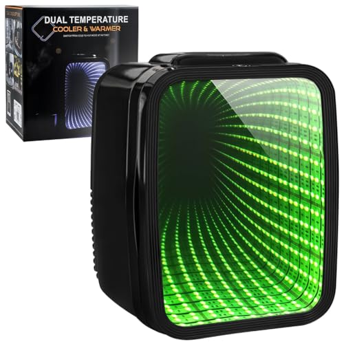 Crystals 4/10/15L Litre Mini Fridge, Table Top Small Fridge Cooler & Warmer For Car Bedrooms Desk Office, 12V Dc - 220 Ac, Mini Fridge For Bedrooms (Rgb Infinity - Black, 4L Lights) - 4