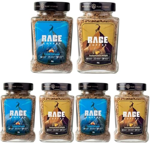 Image of Rage Coffee Combo Pack of 6 - Butterscotch Delight & Creme Caramel Flavoured Instant Crystal Coffee 50 Gms Each