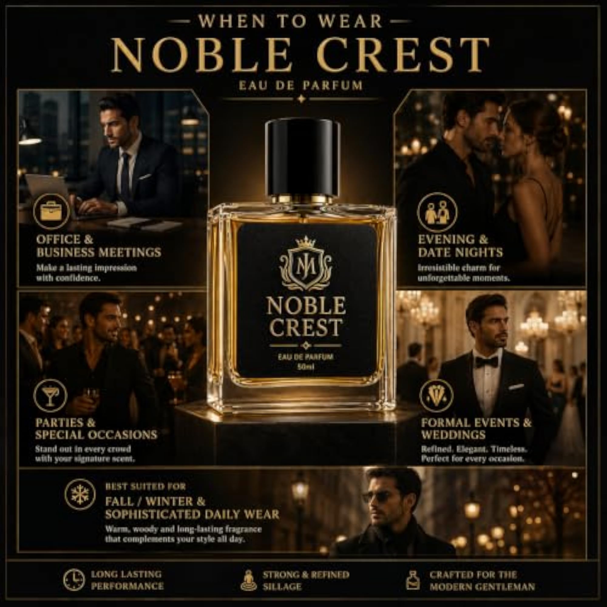 Noble Crest Eau De Parfum for Men 50ml, Premium Woody Aromatic Perfume