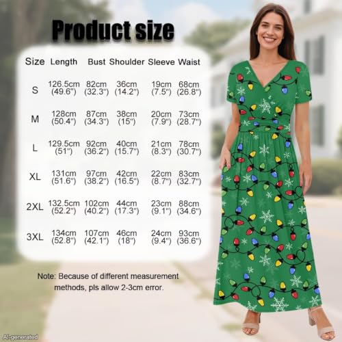 Image of Women's Fall Summer Short Sleeve Ankle Length V-Neck Party Dress with Pockets Size S-3XL