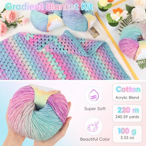 Image of Aeelike Blanket Crochet Kit for Beginners, Super Easy Crochet Blanket Kit with Soft & Colorful Gradient Yarns Detailed Video Tutorials Crocheting Accessories, Aurora Purple Gradient & Ideal Gift