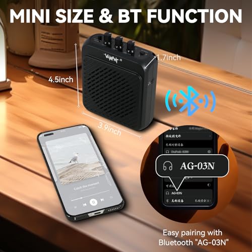 VANPHY Mini Electric Guitar Amplifier 3W Rechargeable Bluetooth Guitar Amp with Clean Overdrive Channel 5H Working Portable Small Amp for Indoor Practice and Traveling AG-03N Black