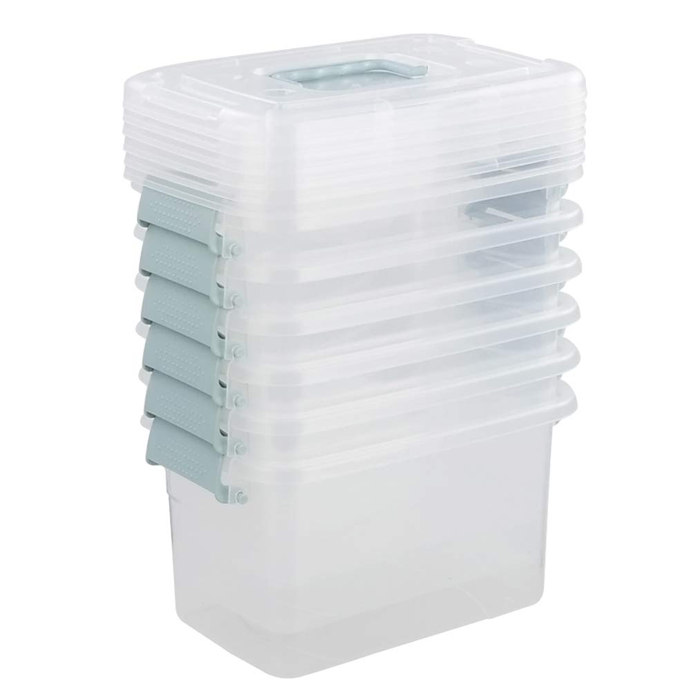 Sandmovie Clear Storage Latch Bin, Plastic Storage Container Box with Lid and Handle, 6 Packs