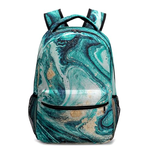 Kwlegh Teal Turquoise Tie Dye Backpack Green Marble Kids Bookbag Elementary Middle School Bag Preschool Kindergarten Lightweight Student Back Pack for Girls Boys Teen