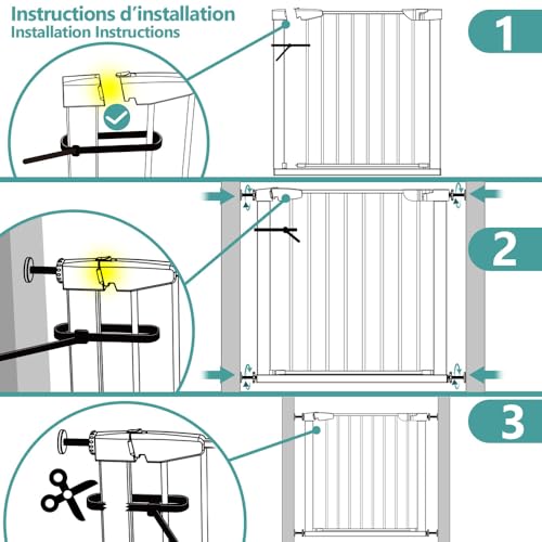 VOUNOT Treppenschutzgitter 75–108cm, ohne Bohren, Türschutzgitter für Kinder, Hunde und Katzen, Auto-Close Treppengitter, Magnetverschluss, 90° Stop, Weiß