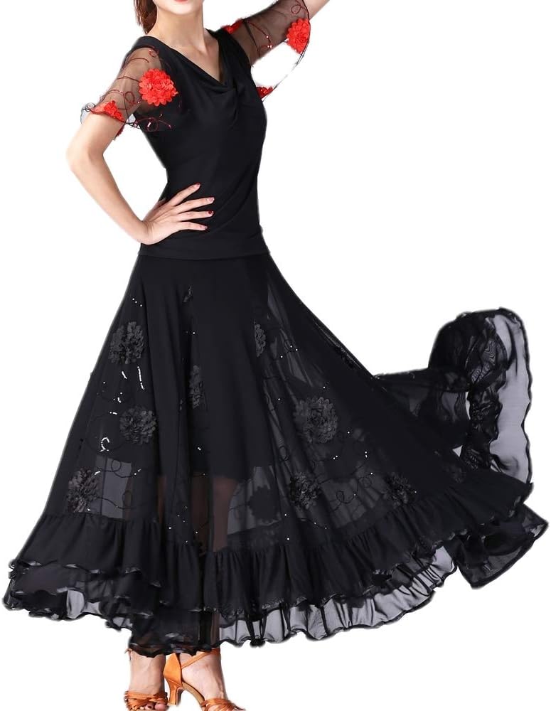 CISMARK Elegant Ballroom Dancing Latin Dance Party Long Swing Race Skirt