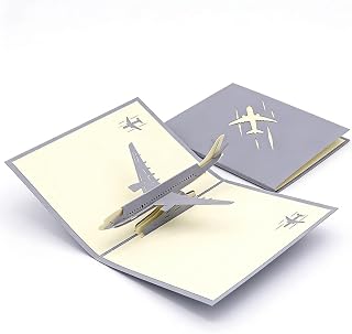 5 * 6.3 Inch Blue Airplane 3D Pop Up Greeting Card for All Occasions Happy Birthday Anniversary Graduation Congratulations Fathers Day Retirement Pilots Plane Travelers