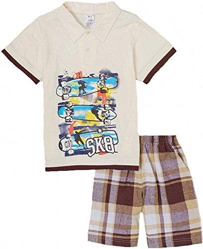 Image of ToBeInStyle Boys' 2-Piece Graphic Top & Plaid Shorts Outfit Set - Polo or V-Neck Tee