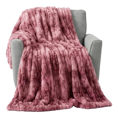 Image of Lavish Home Oversized Ruched Faux Fur Blanket - 60x80-Inch Plush Polyester Faux Fur Queen-Size Throw for Sofas and Beds - Luxurious Bedding (Pink)