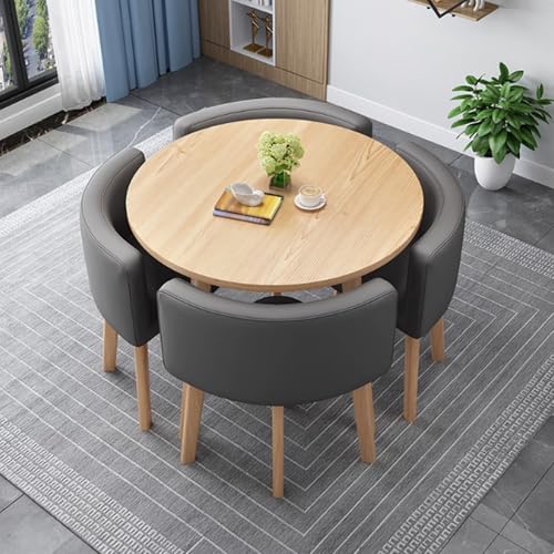 Round Conference Table,Office Reception Room Club Table,Small Conference Table For 4, For Kitchen Lounge Living Room,Modern Conference Table And 4 Chairs Set,Table Sales Office Small Round Tables(Dark