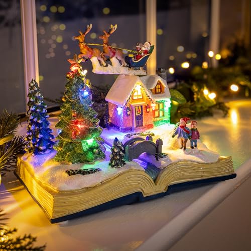 CHRISTOW Christmas Village Scene with Music, Light Up LED Santa & Reindeer Decoration, Polyresin Festive Ornament, Plays 8 Musical Xmas Song, Battery or Mains Operated (H16cm x W21cm x D14cm) - Image 7