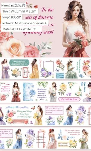 Image of New Popular PET Tape Modern Girls Collage Glossy Washi Tape for Decoration Small Fresh Flower Materials (90723)