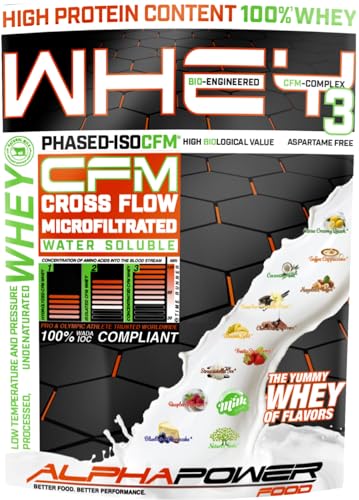 ALPHAPOWER FOOD 100% CFM Whey Protein Pulver Isolate I Eiweisspulver, Molkenprotein vorzugsweise aus Weidehaltung und regionaler Herkunft mit exzellente Löslichkeit I ohne Aspartam 1kg Bourbon Vanille