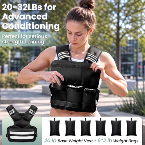 Image of Adjustable Weighted Vest for Women and Men, 4-11lb /11-18lb /20-32lb Vest | Removable Weight Vest with 6 Weights, Storage Phone Pocket, Reflective Stripes, for Walking, Running and Strength Training