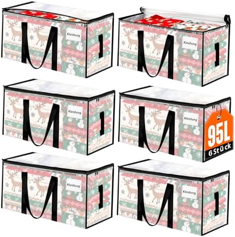 Umzugskartons 95-Liter,6er-Set Große klar Aufbewahrungstaschen Deckeln,Heavy-Duty Umzugskartons mit Reißverschlüssen und verstärkten Griffe,Faltbare Reisetasche oder Weihnachtsbaum