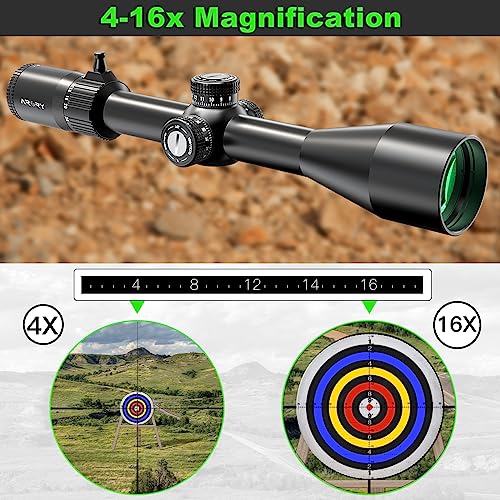 ARORY Rifle Scopes for Hunting - 4-16x44 Rifle Scope with MOA Reticle and Parallax Adjustment, First Focal Plane FFP Gun Scopes, Sunshade Included, Waterproof, Fogproof, 30mm Tube