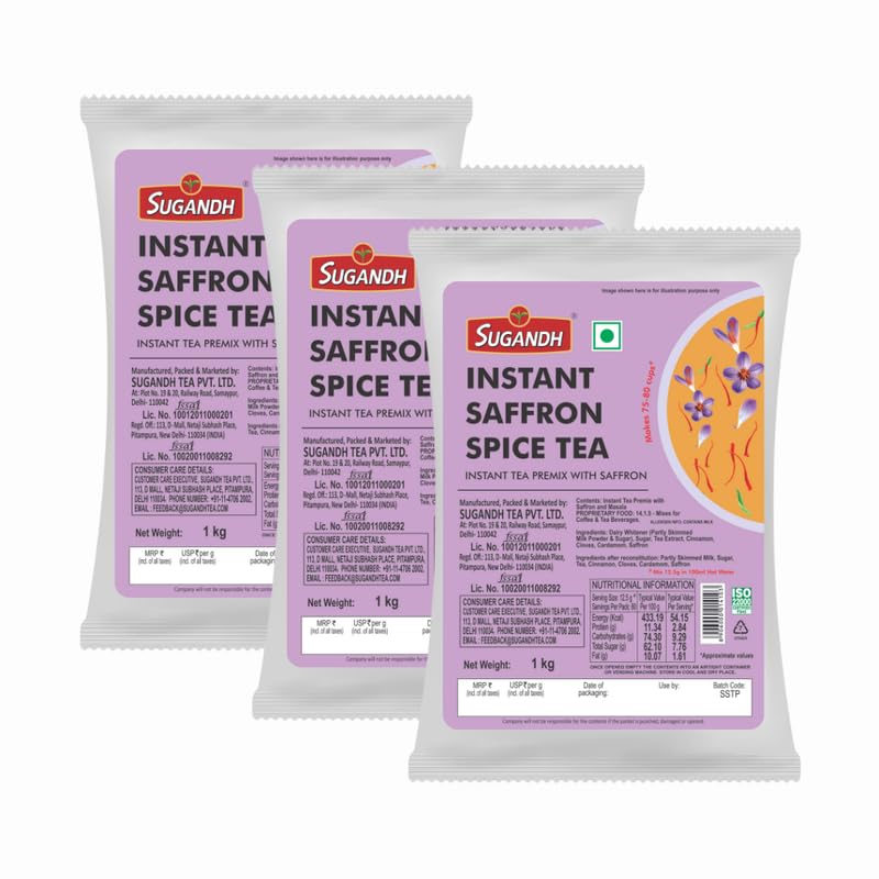 Image of Sugandh Saffron Instant Chai Mix | 3kg Family Pack (3 x 1kg) | Rich & Aromatic Premix Tea with Kesar | Easy to Prepare Anywhere