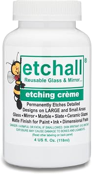 Etching Cream 4oz for Glass, Mirrors, Ceramics, Porcelain, Marble, and Slate - for Makers, Creators, Crafters, DIYers of All Ages & Experience Levels, Smooth Formula and Fast Acting