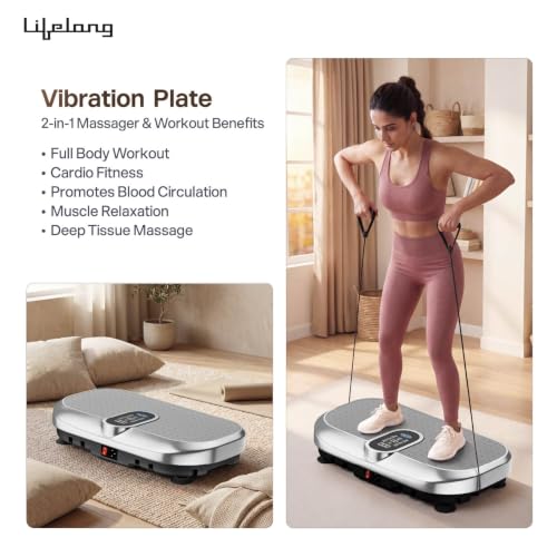 Image of Lifelong Vibration Plate Exercise Machine with Remote & Resistance Bands |Home & Gym Full Body Massager Machine for Pain Relief, Tone Muscles & Weight Loss| 9Programs, 120Speeds, 20Timers, Bluetooth