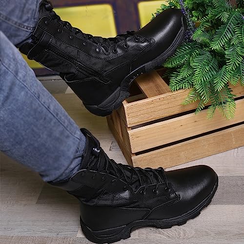Image of Men's 8 inch Tactical Military Combat Swat Desert Boots Hiking BootsTrekking Backpacking Outdoor Work Boots with Zipper