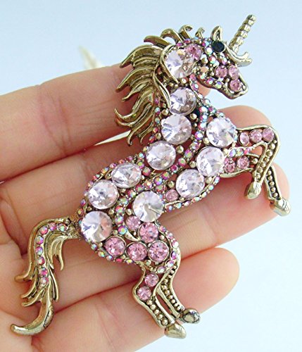Image of Unique Animal Unicorn Horse Brooch Pin Pendant Austrian Crystal BZ6172