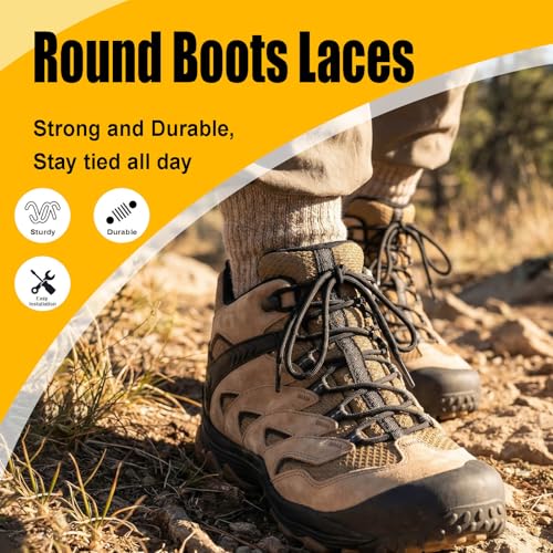 Image of DELELE 2 Pair Thick Round Climbing Shoelaces Hiking Shoe Laces Boot Laces