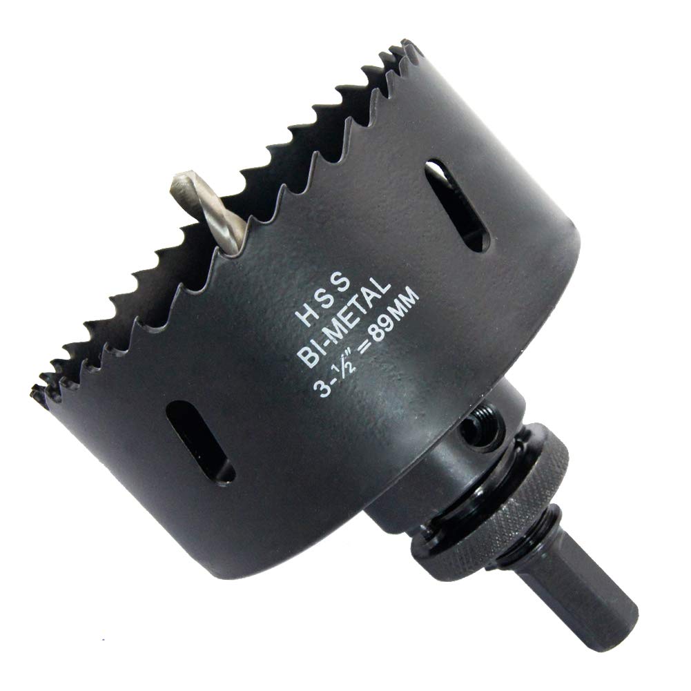 3.5 inch Hole Saw, LAIWEI 77mm Hole Cutter with A2 Heavy Duty Mandrel, 4341 Drill Bit,Cutting depth 38mm,For drilling holes in wood, aluminium profiles, PVC and metal pipes（3-1/2") — image 1