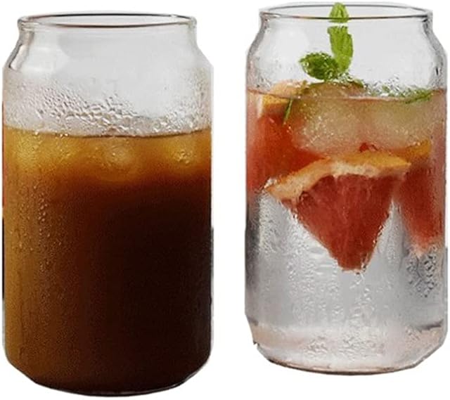 URMAGIC 2 Pcs Can Shaped Beer Glass, 400ml Clear Drinking Glasses,Highball Glasses Set,Cocktail Glasses, Whiskey Glasses,Iced Coffee Glasses,Tall Glass Cups,Wine Cups,Juice Cup(2 Pcs Beer Glasses)
