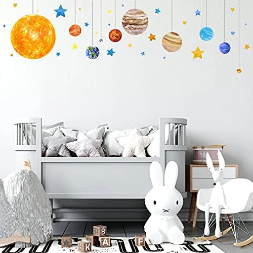 Planets and Space Wall Decals, Removable Solar System Wall Stickers, Cartoon Stars Wall Décor, Peel and Stick Universe DIY Art Murals Vinyl Wallpaper for Kids Boys Bedroom Nursery Decoration 6 51SnKYprv8L. AC