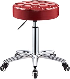 Rolling Stools Stool on Wheels PU Leather Round Beauty Seat Rolling Stool, Comfortable Height Adjustable Swivel Heavy-Duty Stools with Casters, for Medical Salon Beautician Studio (Red) The New