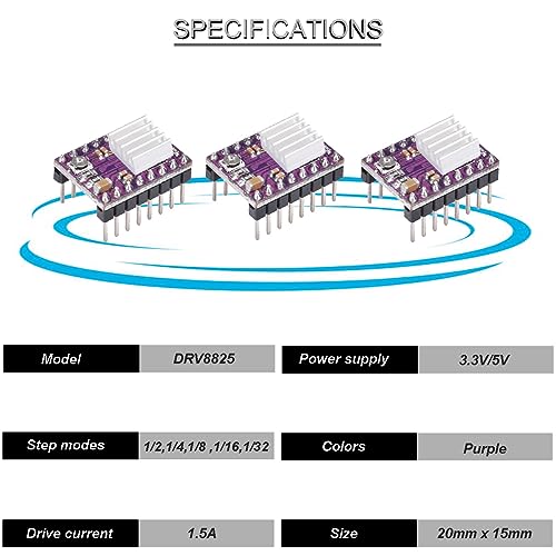 Youmile 6 Stück DRV8825 Schrittmotor-Treibermodul, verstellbarer Treiber, 3D-Druckerzubehör mit Kühlkörper-Schraubendreher für 3D-Drucker RepRap 4 Rampen 1,4 StepStick