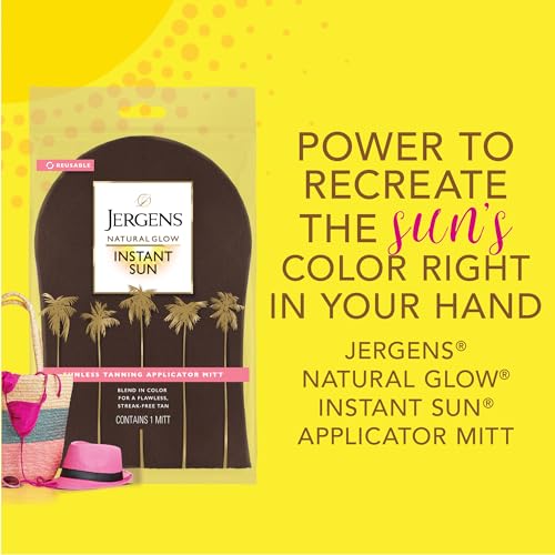 Image of Jergens Natural Glow Instant Sun Bundle: Deep Bronze Sunless Tanning Moisturizer + Bronzing Lotion, 6oz Bottle and Applicator Mitt