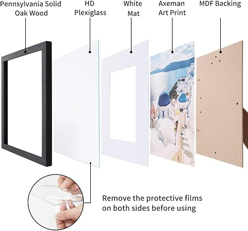 Miniatura 5 de Axeman Marco de fotos de 8 x 10 pulgadas con paspartú para 5 x 7 pulgadas, juego de 3 marcos de fotos de madera maciza de roble para pared y mesa,