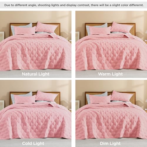 Image of Litanika King Size Quilt Bedding Set, Bright Pink Summer Lightweight Soft Comforter Bedspreads & Coverlets, Boho Farmhouse Bedding Cover Bed Decor All Season, 3 Pieces (1 Quilt, 2 Pillowcases)