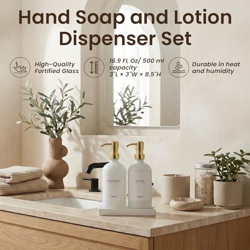 Image of Maisonovo Bathroom Soap Dispenser Set - White Soap Dispenser Gold Pumps