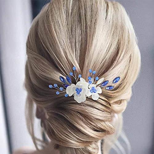 Campsis Wedding Hair Side Comb Blue Rhinestone Bridal Hair Accessories For Bride And Bridesmaids Flower Hair Accessories For Women And Girls #TOP3