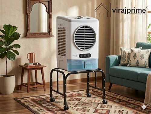 Image of VIRAJPRIME Heavy-Duty Cooler Stand with Wheels | Metal Trolley for Home & Outdoor | Rust-Resistant Black Finish | 360 Rotating Wheels | 100kg Load Capacity | Cooler Movable Stand