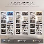 Vlsrka 47.2" LED Jewelry Mirror Cabinet, Wall/Door Mounted Jewelry Armoire Organizer with Full Length Mirror, Large Storage Hanging Cabinet, 4 Drawers, 5 Shelves (White) - Image 4