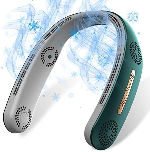 MSEVC Neck Fan 4 Turbo 6000mAh Portable 360°Cooling Airflow Bladeless USB Rechargeable Wearable Personal Fan with 3 Speeds Adjustment for Outdoor Travel Indoor - Green