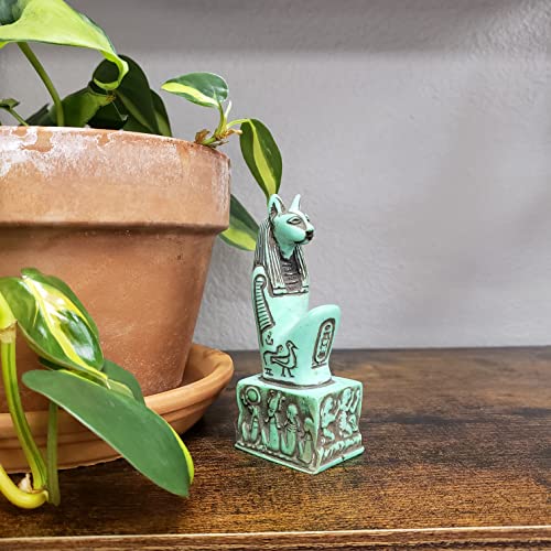 Estatua Bastet Diosa Egipcia Verde 10.8 cm miniatura 2