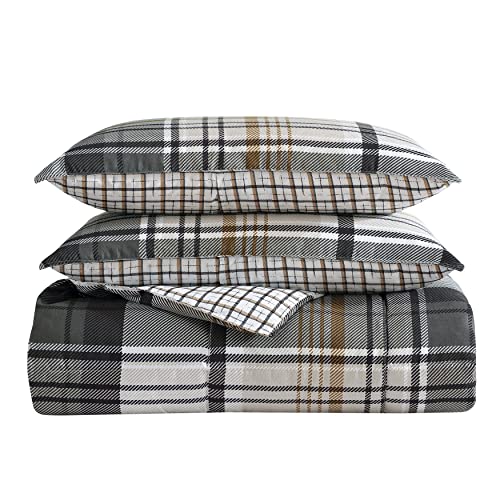 Image of Eddie Bauer - King Comforter Set, Plaid Reversible Bedding, Stylish & Warm Home Decor (Normandy Grey, King)