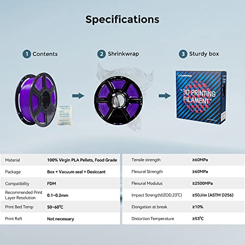 Image of FLASHFORGE 3D Printer Filament, PLA PRO Filament 1.75mm, 1KG Spool (2.2lbs), Dimensional Accuracy + /- 0.02mm for FDM 3D Printers, Better Tenacity & No Knotting (Purple)