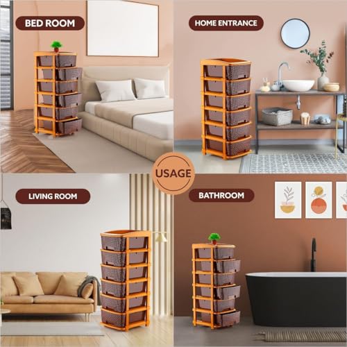 Image of TEKCOOL Plastic Drawer Organizer Self Standard Rectangular Multi Purpose Modular Drawer System Large Chest of Drawer Organizer for Home Office,Product Dimension When assembeled (6XL, Coffee)'