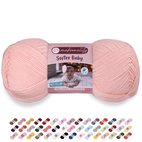 Image of Makromecity Softee Baby Yarn,%100 Premium Anti-Pilling Acrylic, 3.5 Oz, 273 yd (100gr /250 mt), Light Pink Soft Yarn for Crocheting and Knitting (Light Pink, 1 Skein)